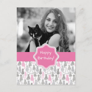 Whimiscal Pink und Gray Sketch Cat Geschenkideen Postkarte