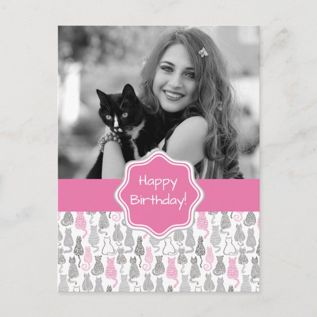 Whimiscal Pink und Gray Sketch Cat Geschenkideen Postkarte (Vorderseite)