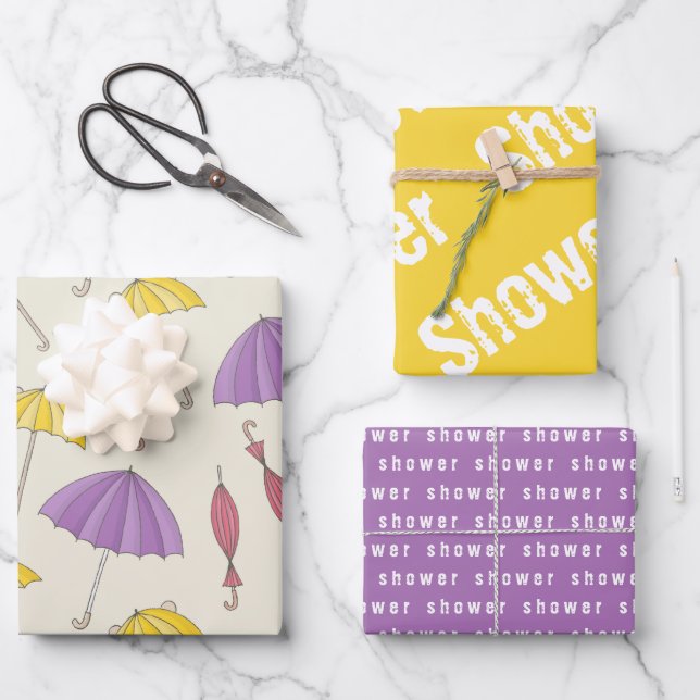 Whimiscal Umbrellas SHOWER koordiniert Geschenkpapier Set (Vorderseite)