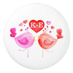 Whimiscal Watercolor-Liebevogel-Kunstinitialen Keramikknauf