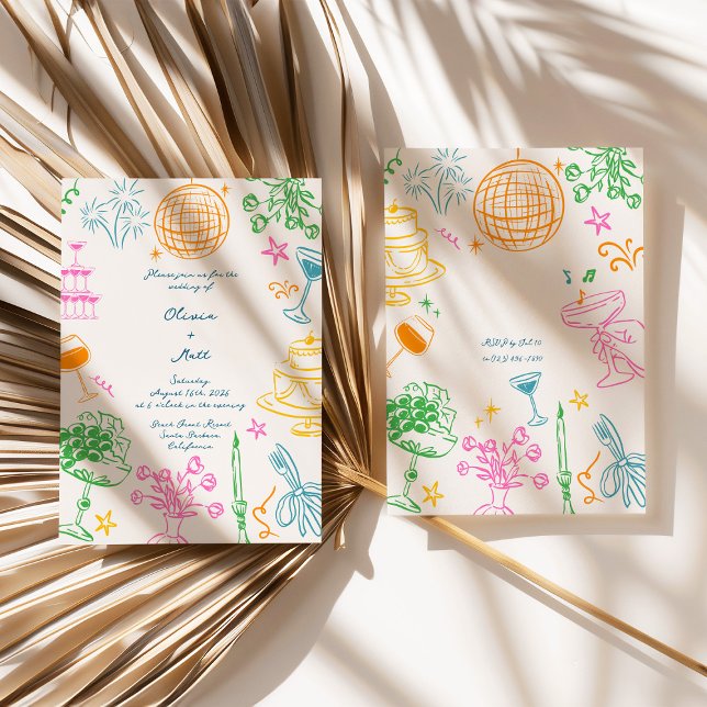 Whimisical Disco Colorful Wedite Einladung (Disco Wedding Invitation, Colorful Wedding Invite, Whimsical Wedding Card, Retro Disco Wedding, Fun )