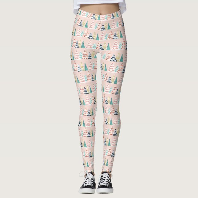 Whimisical Pink Weihnachtsbaum Leggings (Vorderseite)