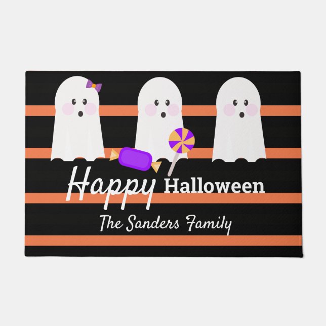 Whimisky Halloween Niedliche Familienghost Stripes Fußmatte (Vorderseite)