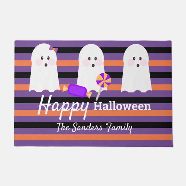 Whimisky Halloween Niedliche Familienghost Stripes Fußmatte (Vorderseite)