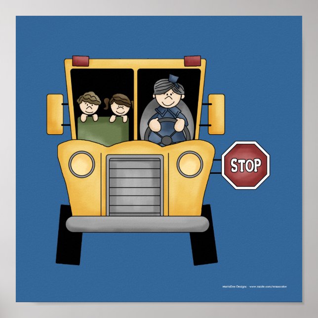 Whimisky-Schulbus mit Kindern und Fahrer Print Poster (Vorne)