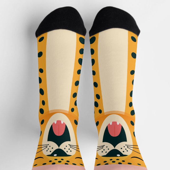 Whimsafari-Tier gähnender Gepard Cartoon Socken (Oben)