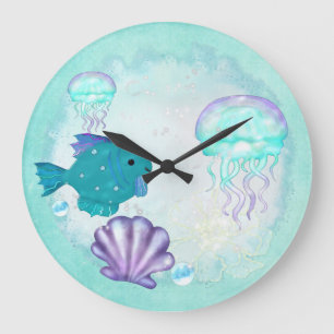 Whimsey Aquarium 2 Folklorek Große Wanduhr