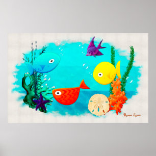 Whimsey Aquarium Cartoon-Fische Poster