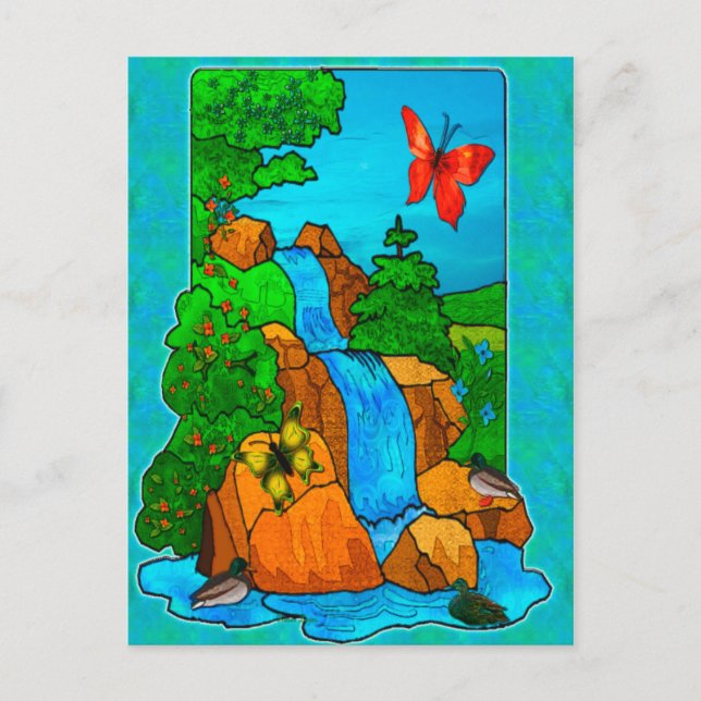 Whimsey Falls Nature Fantasy Art Postkarte (Vorderseite)