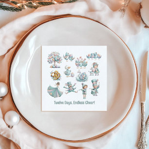 Whimsical 12 Tage Weihnachts Illustrationen Serviette
