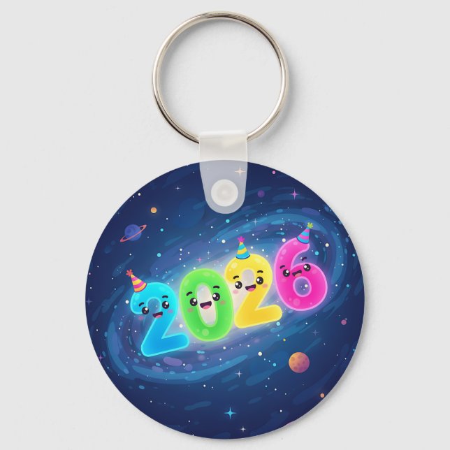 Whimsical 2026 Galaxy Party Doppelseitig Schlüsselanhänger (Vorderseite)