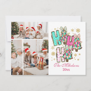 Whimsical 3 Foto Ho Ho Ho Weihnachtsfamilie Feiertagskarte