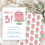 Whimsical 3. Geburtstag Cake Kids Party Custom Einladung<br><div class="desc">Perfekte niedliche Karte für eine lustige Kindergeburtstagsfeier! Handgemachte Kunst für Sie! Vollständig anpassbar! Klicken Sie auf "Personalisieren" oben, um den Text zu bearbeiten. Klicken Sie auf "Bearbeiten mit dem Designwerkzeug", um die Schriftart, Farben und Einstellungen anzupassen. Löscht das Tortenmuster auf der Rückseite, wenn Sie es bevorzugen. (Karo mein Shop für...</div>