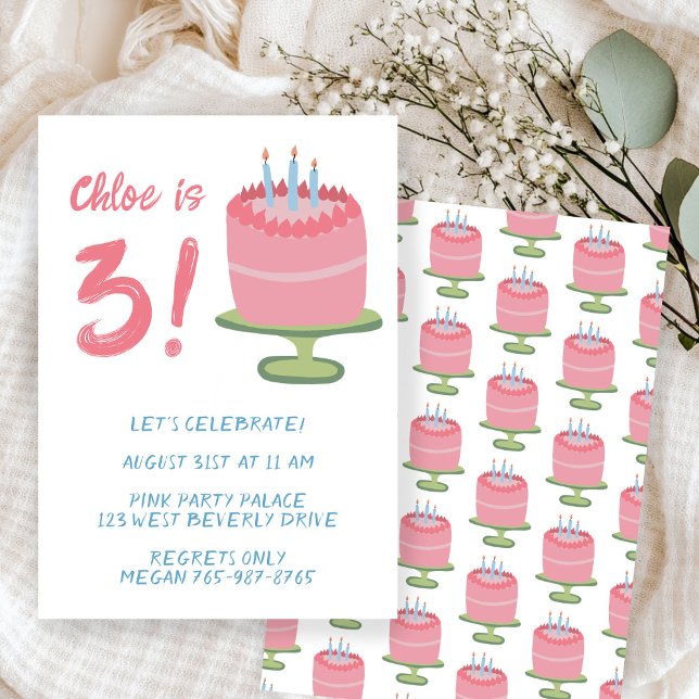 Whimsical 3. Geburtstag Cake Kids Party Custom Einladung (Whimsical 3rd Birthday Cake Kids Party Custom Invitation
)