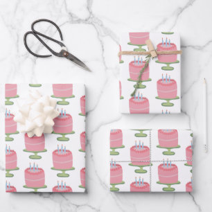 Whimsical 3. Geburtstag Cake Pink Girlie Niedliche Geschenkpapier Set