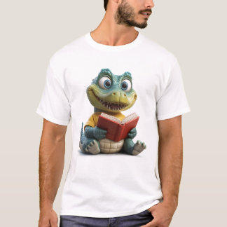 Whimsical 3D Cartoon Krokodil mit einem Buch T-Shirt