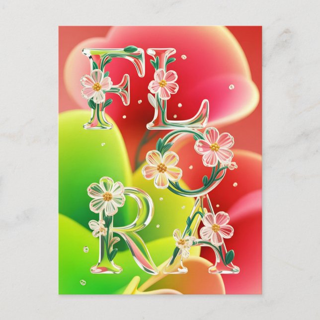 Whimsical 3D Glass Flora Typography  Postkarte (Vorderseite)