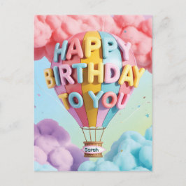 Whimsical 3D "Happy Birthday" Heißluftballon Postkarte