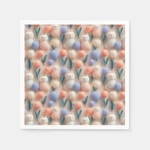 Whimsical 3D Katze und Tulpe Nahtloses Muster Serviette