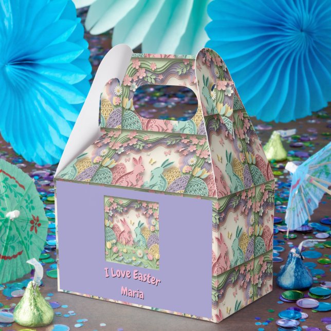 Whimsical 3D Paper Cut Bunny & Easter Eggs Custom  Geschenkschachtel (Party)