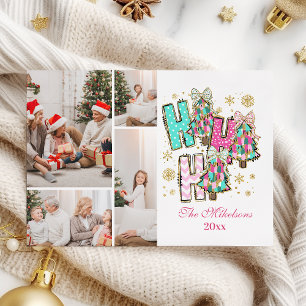 Whimsical 4 Foto Ho Ho Ho Weihnachtsfamilie Feiertagskarte