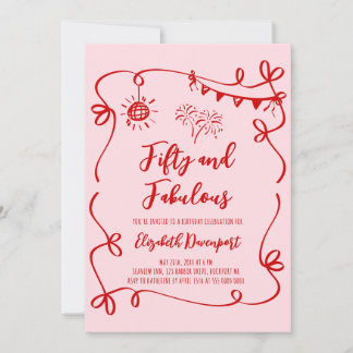 Whimsical 50 und Fabelhaft Doodle und Bogen Geburt Einladung