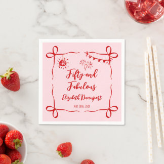 Whimsical 50 und Fabulous Doodle und Bow Geburtsta Serviette