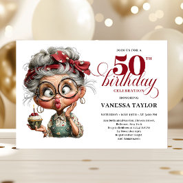 Whimsical 50th birthday invite quirky fun woman einladung