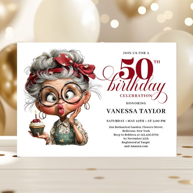 Whimsical 50th birthday invite quirky fun woman einladung (Whimsical 50th birthday invite quirky fun woman)