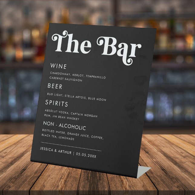 Whimsical 70er Retro Script Wedding Bar Drink Menu Sockelschild (Von Creator hochgeladen)