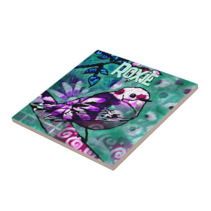 Whimsical Abstract Bird Floral Personalisiert Fliese