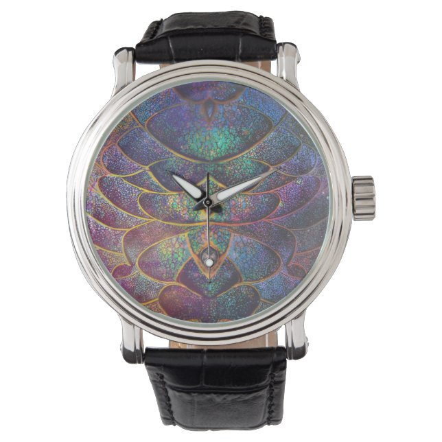 Whimsical Abstract Dragon Scales Cool Fractal Art Armbanduhr (Vorderseite)