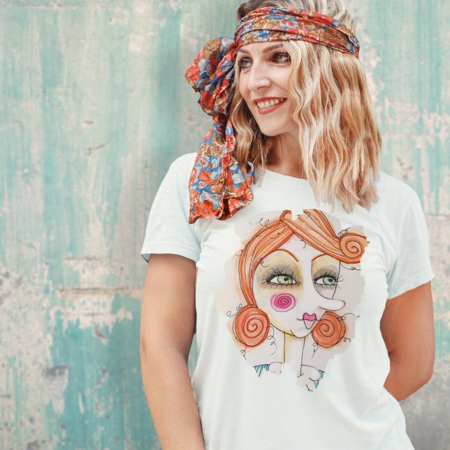 Whimsical Abstract Face Artsy Fun Unique Colorful  Tri-Blend Shirt (quirky colorful woman illustration original art by Malissa Melrose)