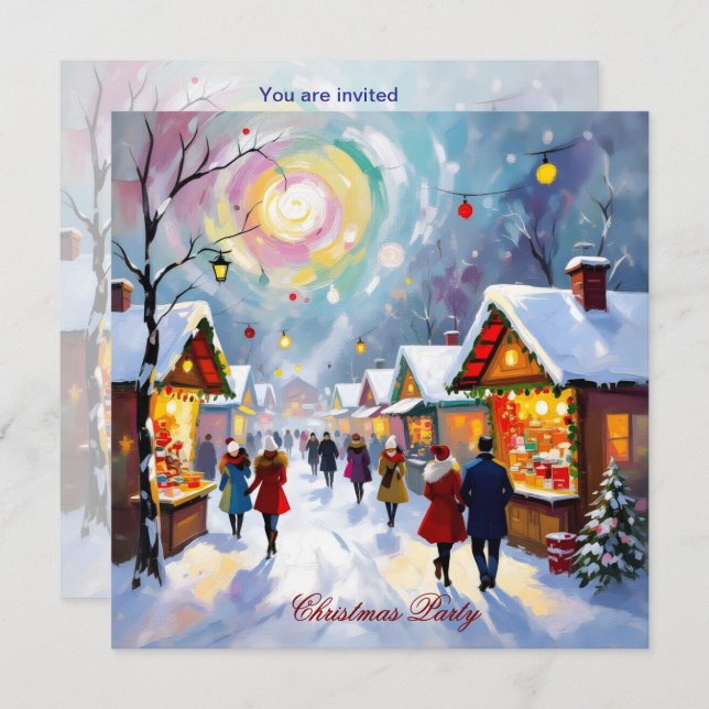 Whimsical Abstract Holiday Market Christmas Party Einladung (Vorne/Hinten)