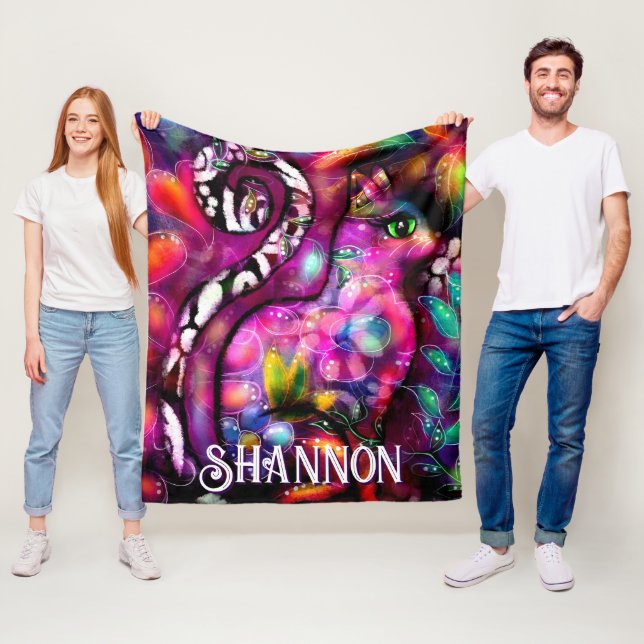 Whimsical Abstract Kitty Cat Floral Personalisiert Fleecedecke (Beispiel)