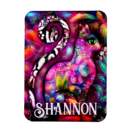 Whimsical Abstract Kitty Cat Floral Personalized Magnet