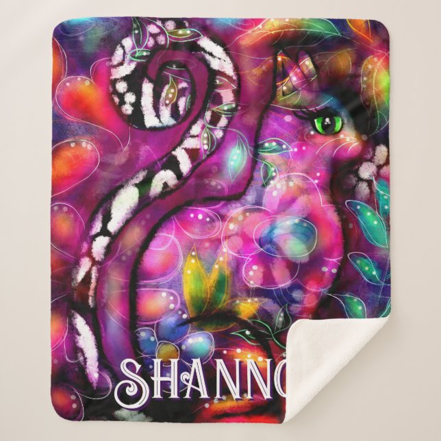 Whimsical Abstract Kitty Cat Floral Personalized Sherpadecke (Vorderseite)