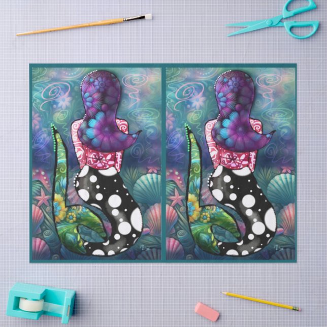 Whimsical Abstract Mermaid Nautical Teal Decoupage Seidenpapier (Basteln)