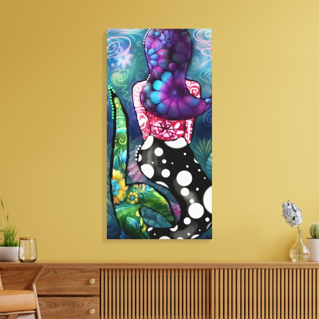 Whimsical Abstract Mermaid Nautical Teal Seashells Leinwanddruck (Insitu (Wohnzimmer))