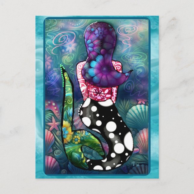 Whimsical Abstract Mermaid Nautical Teal Seashells Postkarte (Vorderseite)