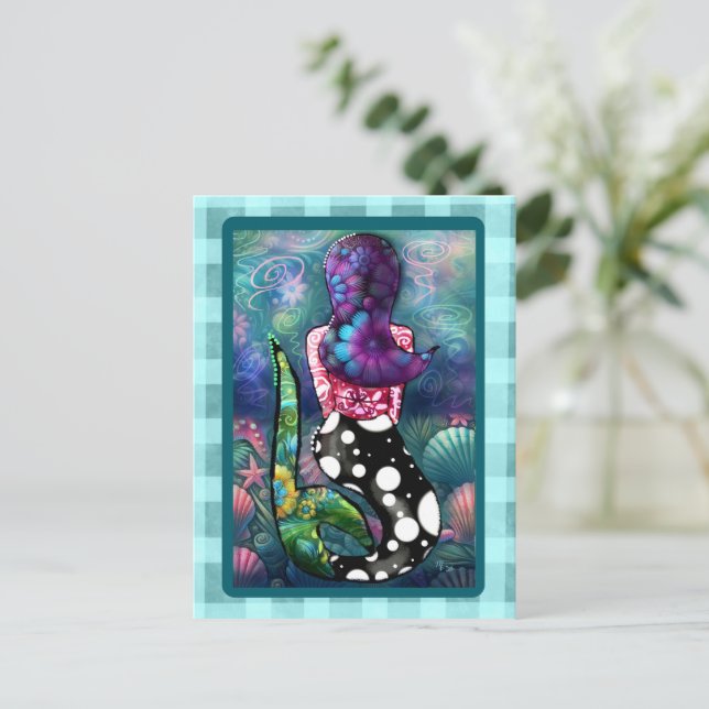 Whimsical Abstract Mermaid Nautical Teal Seashells Postkarte (Stehend Vorderseite)