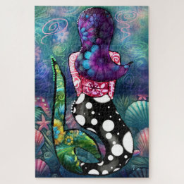 Whimsical Abstract Mermaid Nautical Teal Seashells Puzzle