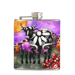 Whimsical Abstract Momma & Baby Cow Funky Farm Flachmann