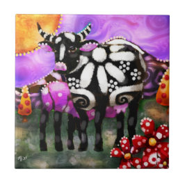 Whimsical Abstract Momma & Baby Cow Funky Farm Fliese