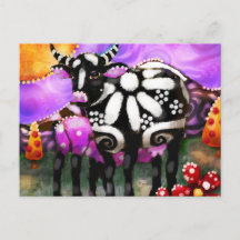 Whimsical Abstract Momma & Baby Cow Funky Farm
