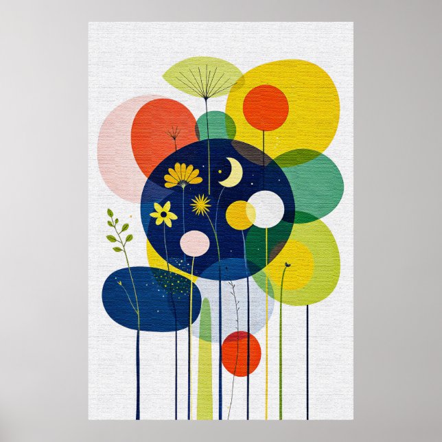 Whimsical Abstract Night Garden Mid Century Boho Poster (Vorne)