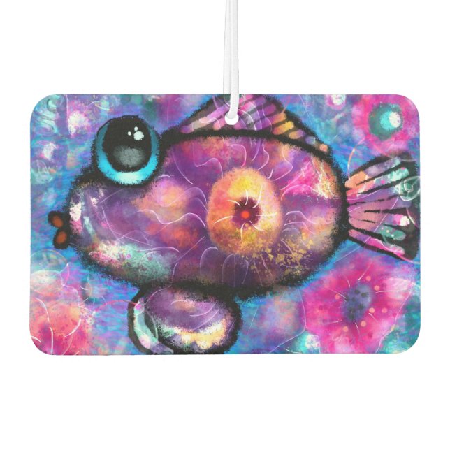 Whimsical Abstrakt Big Eye Fisch Lila Aquamarin Ro Autolufterfrischer (Vorderseite)