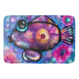 Whimsical Abstrakt Big Eye Fisch Lila Aquamarin Ro Badematte