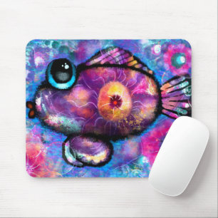 Whimsical Abstrakt Big Mit Augen Fish Aquamarin Ro Mousepad