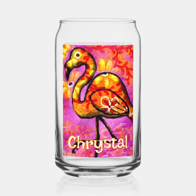 Whimsical Abstrakt Flamingo Bird Personalisiert Dosenglas (Vorderseite)